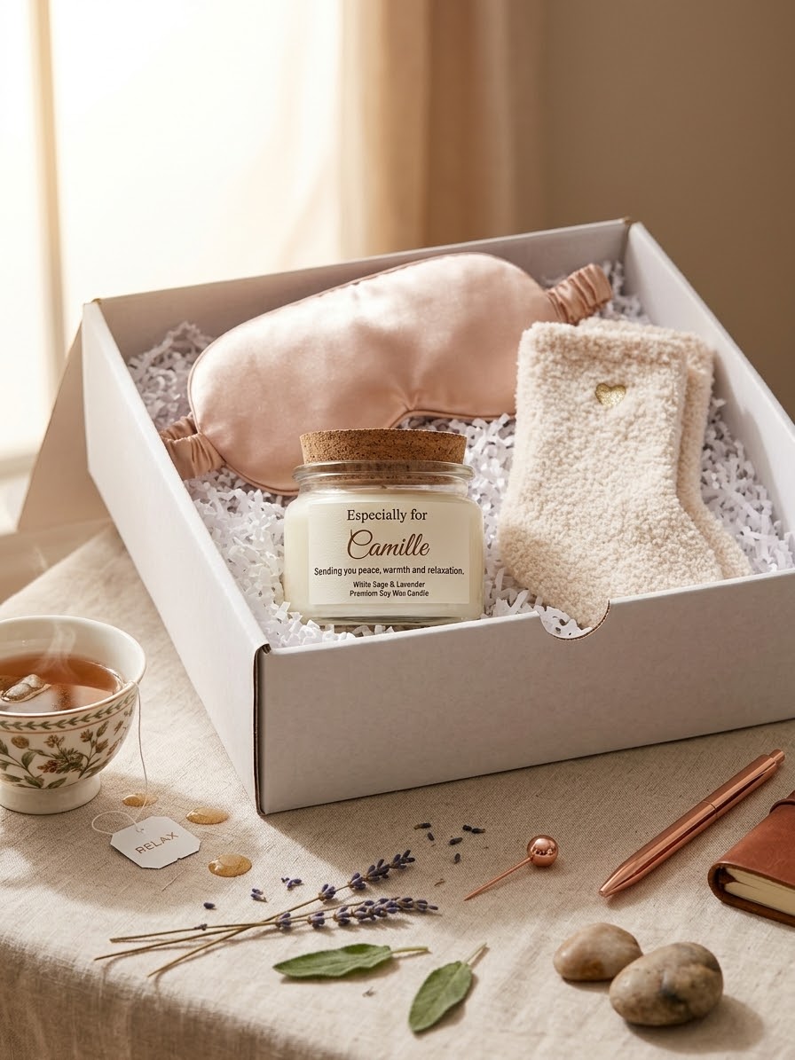Personalized Self-Care Gift Set | Soy Candle, Eye Mask & Socks