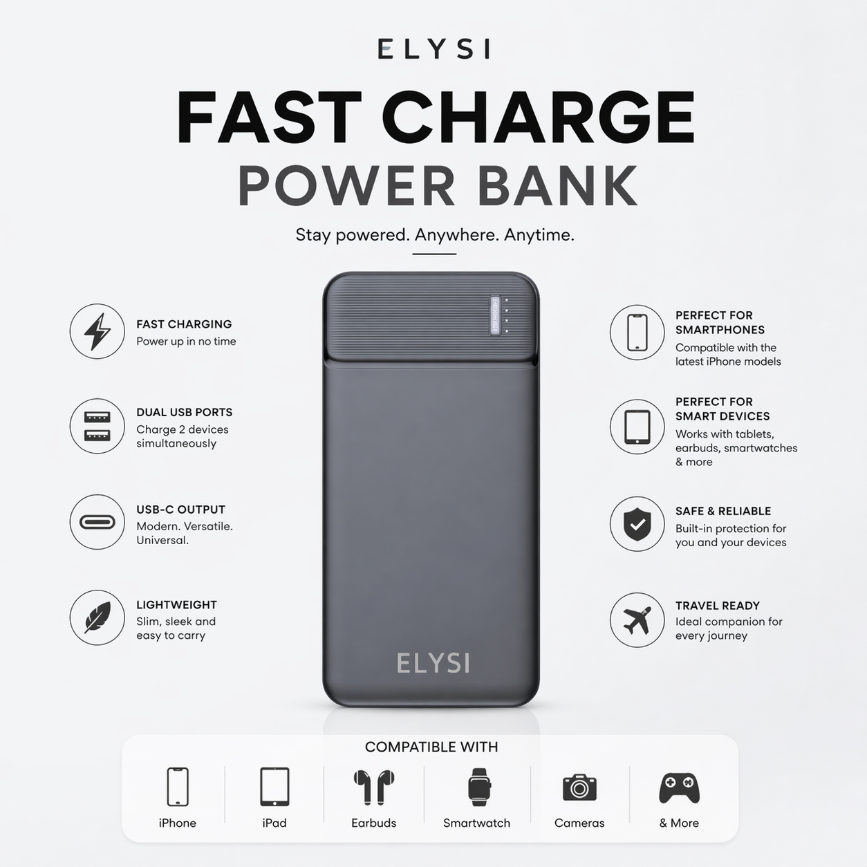 Fast Charge Power Bank for iPhone & Smart Devices | Lightweight Charger