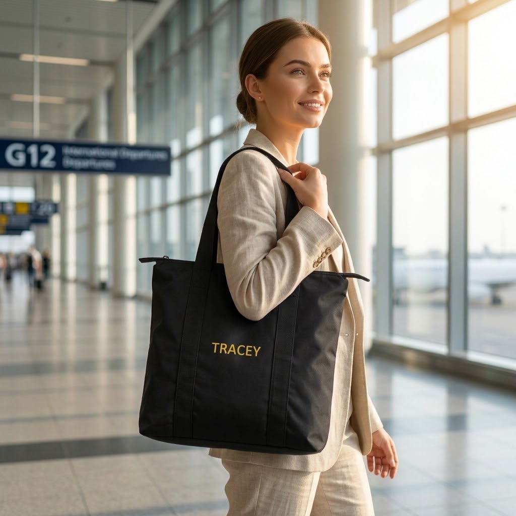 Personalized Nomad Carry-All Travel Tote – Custom Name Zip Shoulder Bag | ELYSI