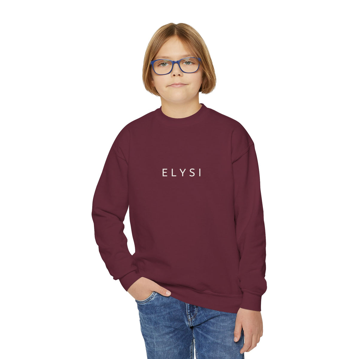 Elysí Youth Crewneck Sweatshirt -Minimal White Logo | Cozy Casual Kids Pullover