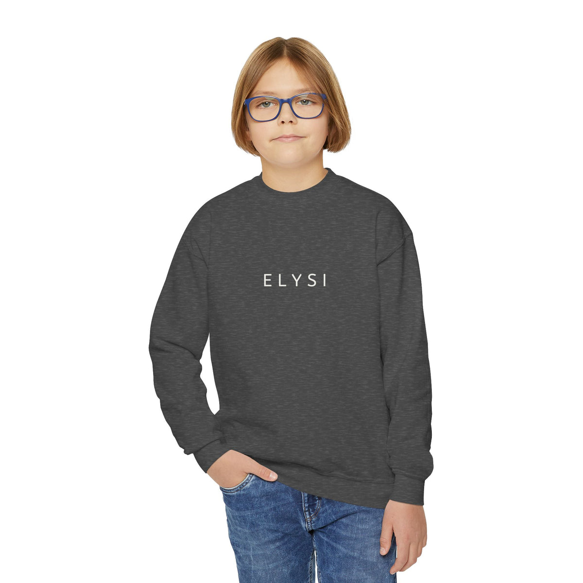 Elysí Youth Crewneck Sweatshirt -Minimal White Logo | Cozy Casual Kids Pullover