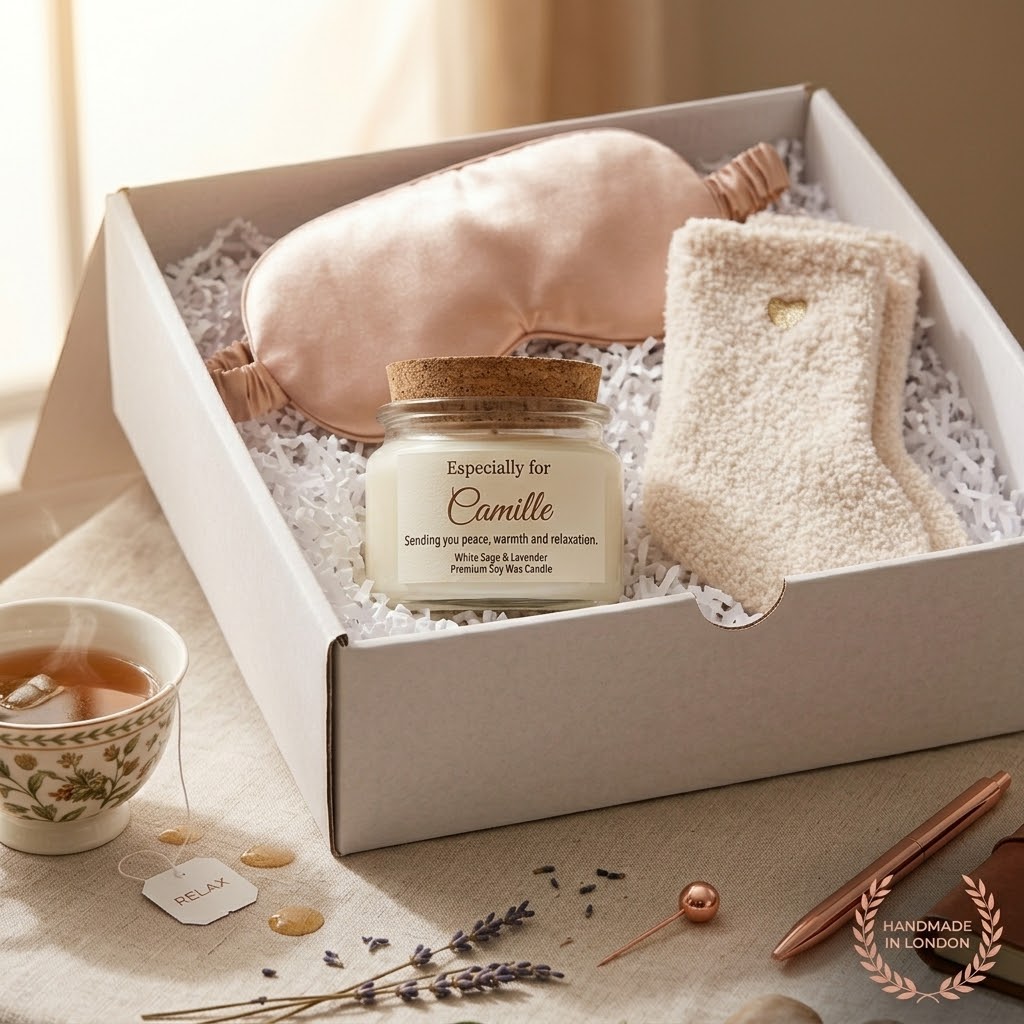 Personalized Self-Care Gift Set | Soy Candle, Eye Mask & Socks