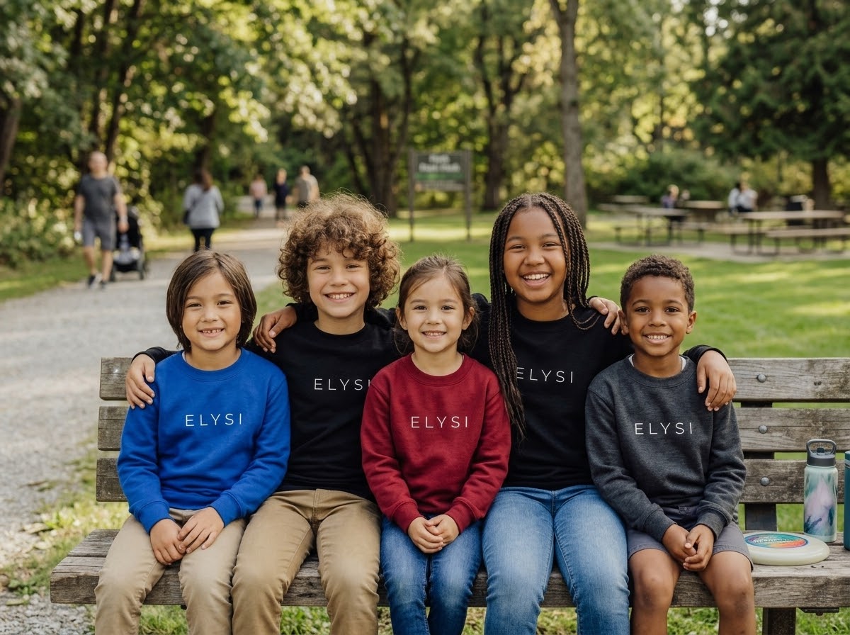 Elysí Youth Crewneck Sweatshirt -Minimal White Logo | Cozy Casual Kids Pullover
