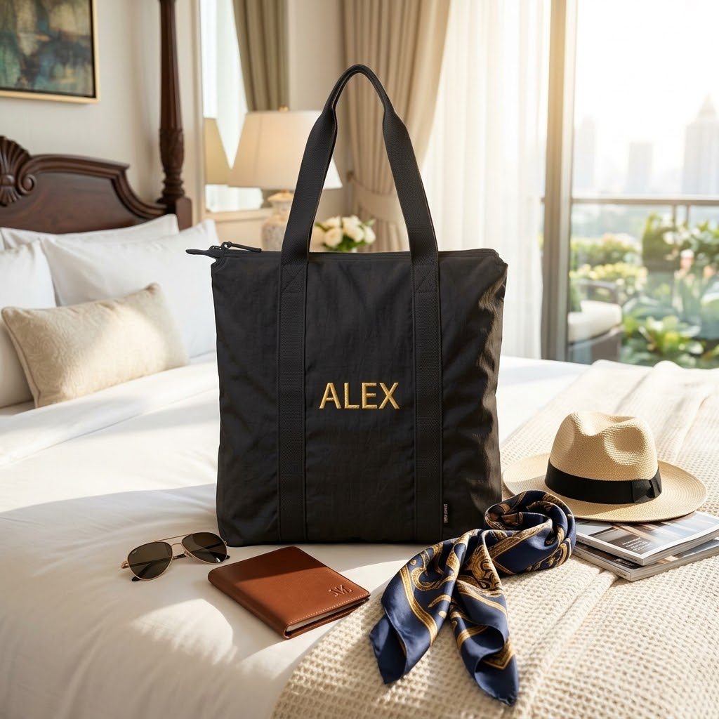 Personalized Nomad Carry-All Travel Tote – Custom Name Zip Shoulder Bag | ELYSI