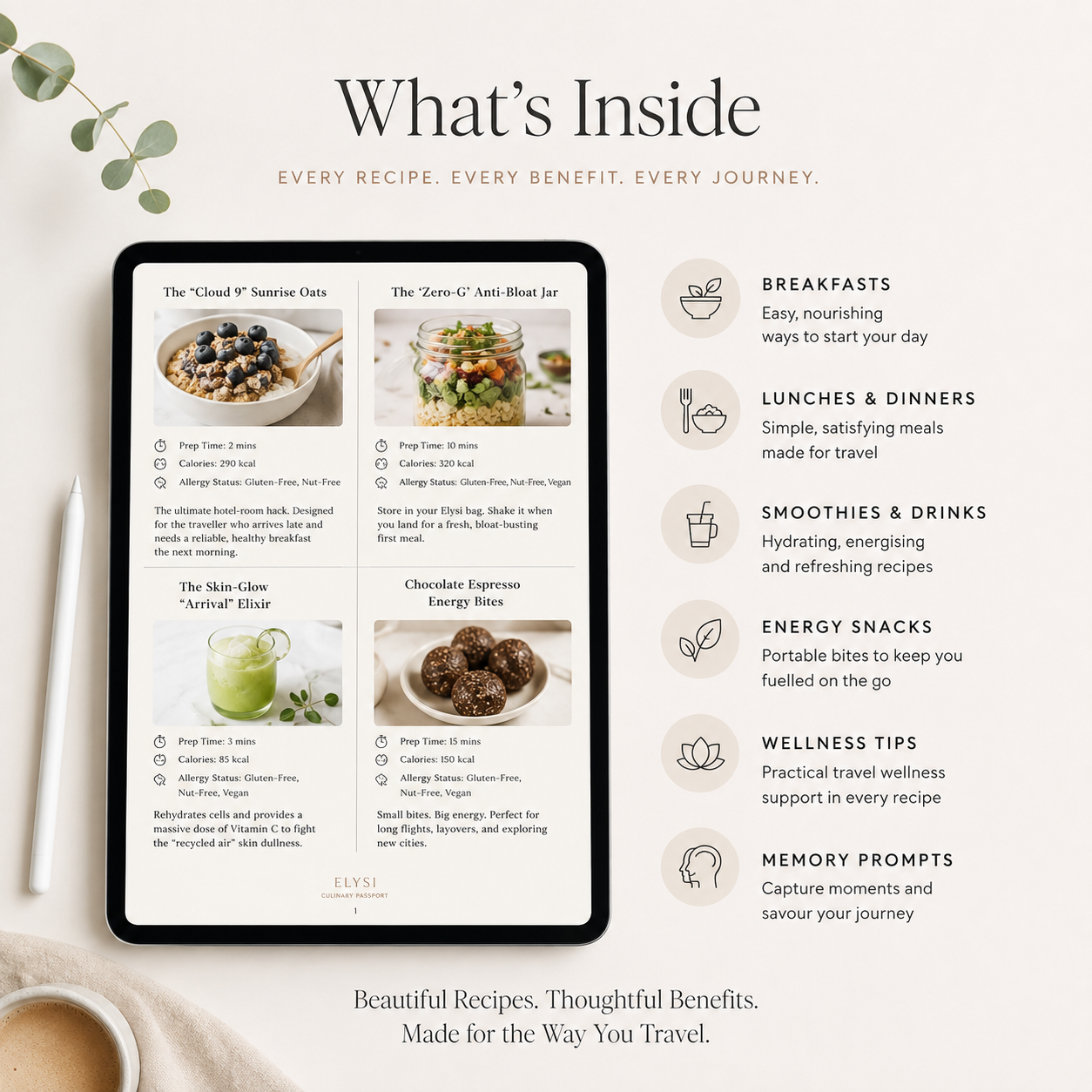 Travel Recipe Book Gift | Hotel & Airbnb Healthy Meal Guide | Vacation Wellness Cookbook | 11 Travel Recipes | Digital PDF