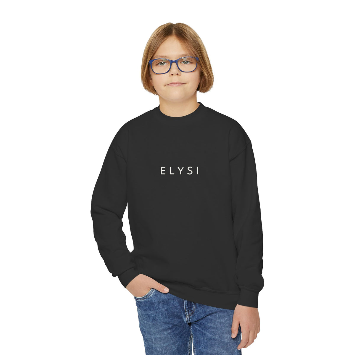 Elysí Youth Crewneck Sweatshirt -Minimal White Logo | Cozy Casual Kids Pullover