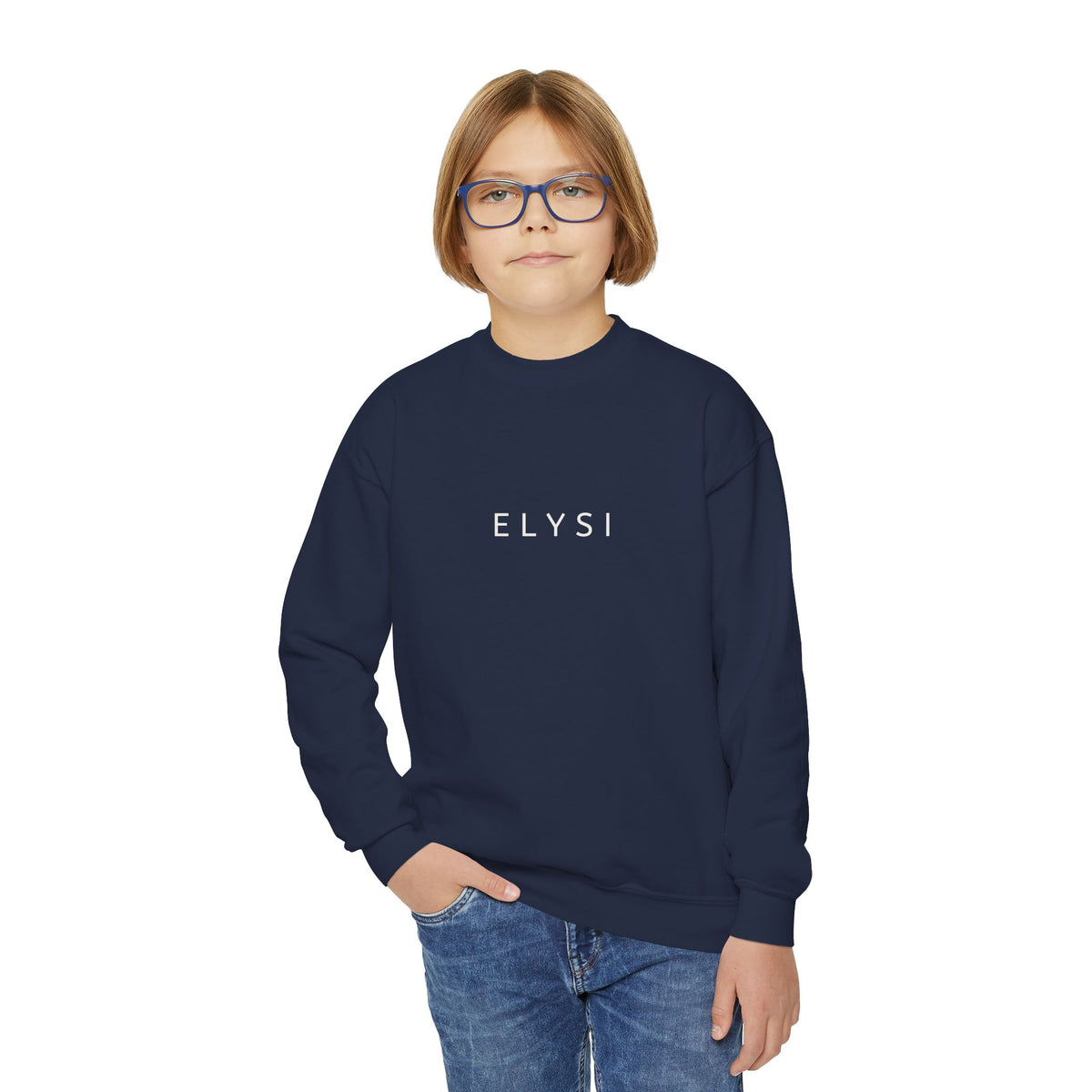 Elysí Youth Crewneck Sweatshirt -Minimal White Logo | Cozy Casual Kids Pullover
