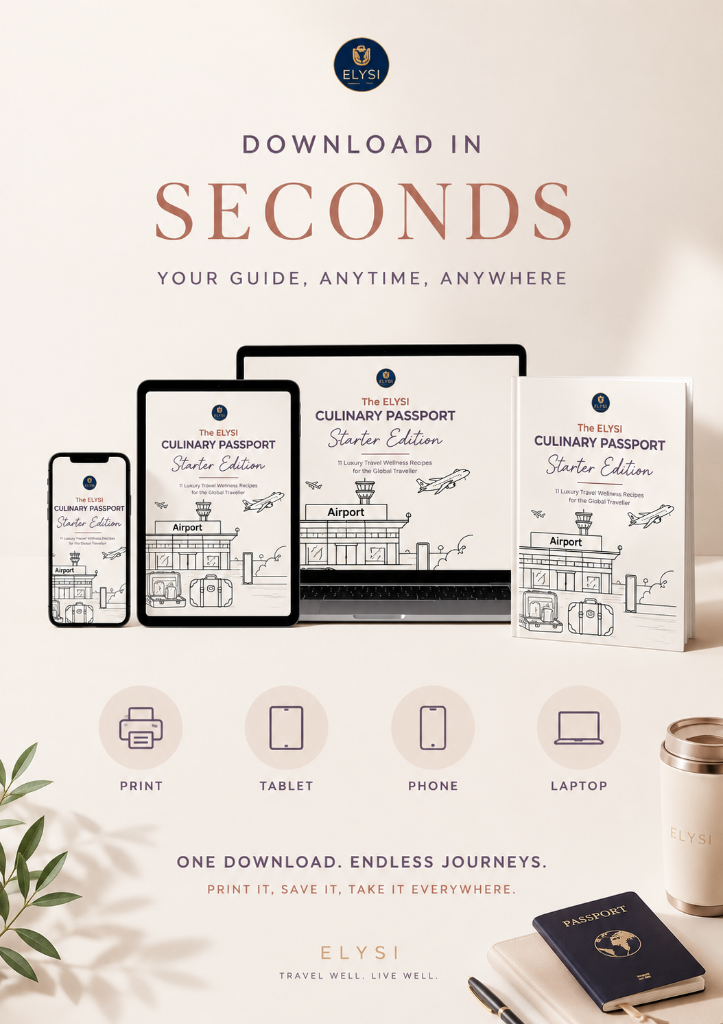 Travel Recipe Book Gift | Hotel & Airbnb Healthy Meal Guide | Vacation Wellness Cookbook | 11 Travel Recipes | Digital PDF