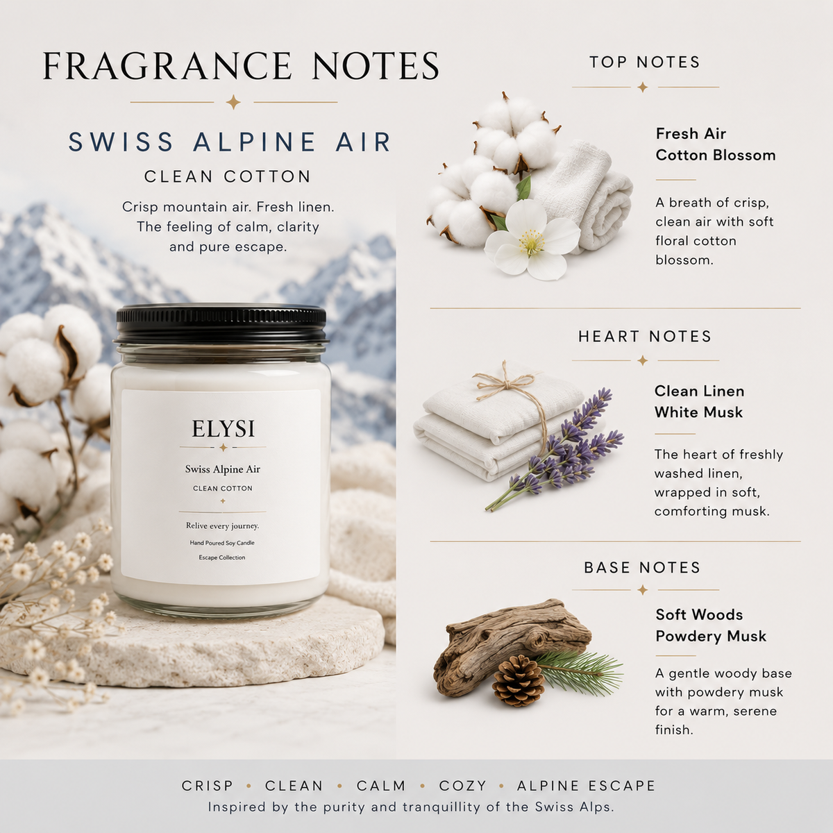 Clean Cotton Candle | Soy Scented Candle | Swiss Alpine Candle