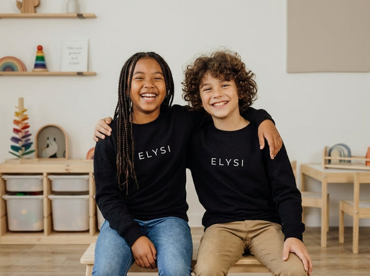 Elysí Youth Crewneck Sweatshirt -Minimal White Logo | Cozy Casual Kids Pullover