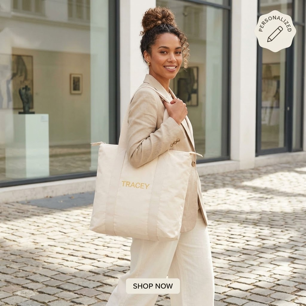 Personalized Nomad Carry-All Travel Tote – Custom Name Zip Shoulder Bag | ELYSI