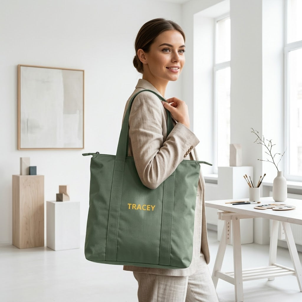 Personalized Nomad Carry-All Travel Tote – Custom Name Zip Shoulder Bag | ELYSI