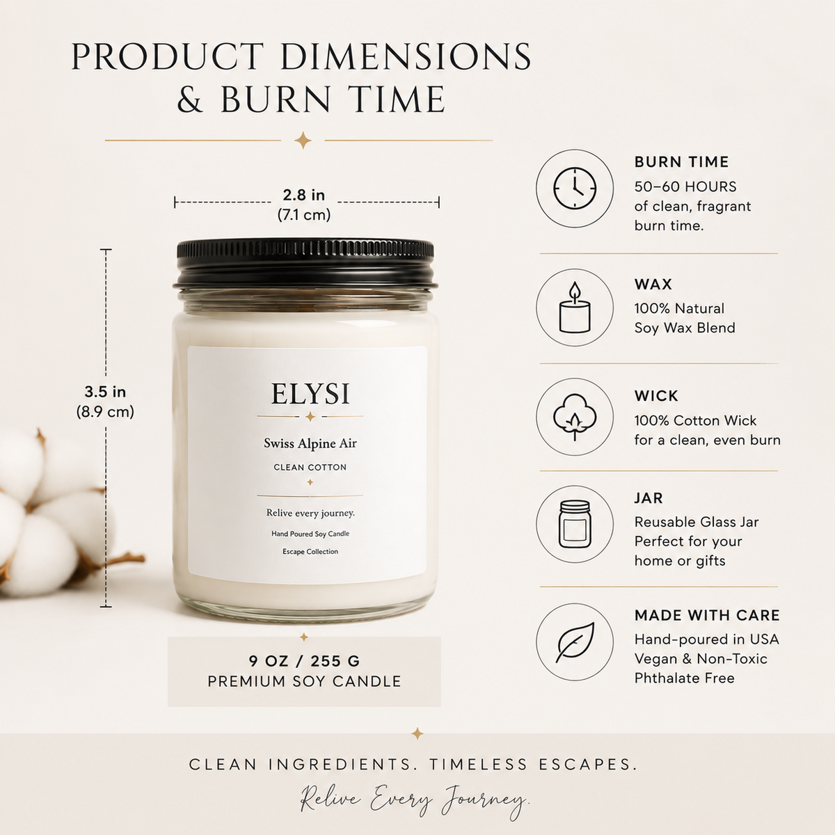 Clean Cotton Candle | Soy Scented Candle | Swiss Alpine Candle