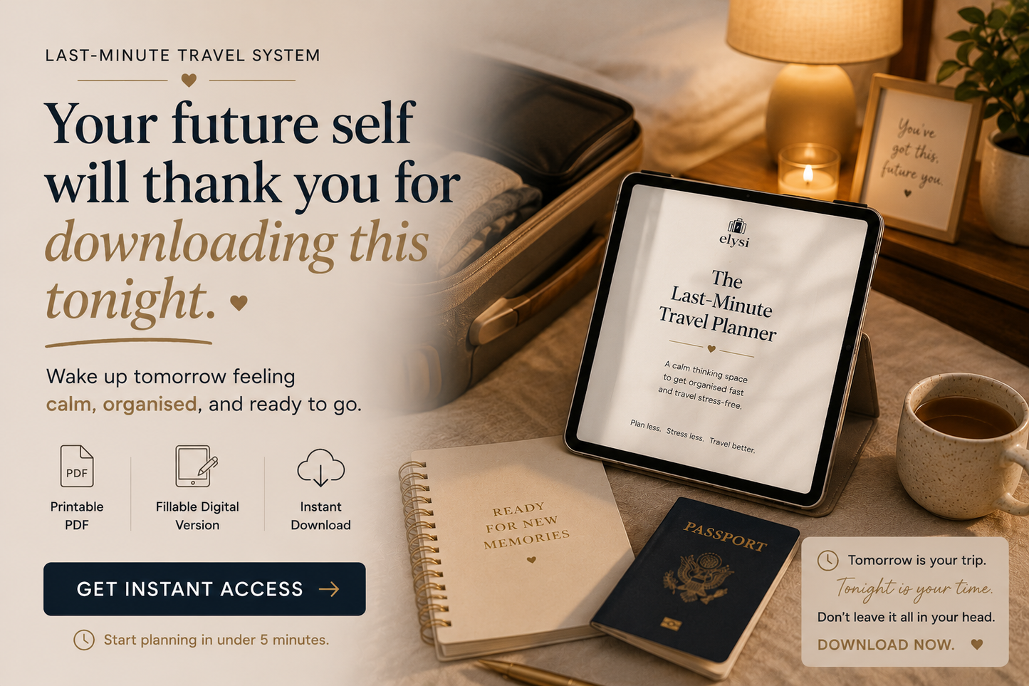 Last-Minute Travel Planner | Printable PDF & Fillable Digital Download for Stress-Free Trips
