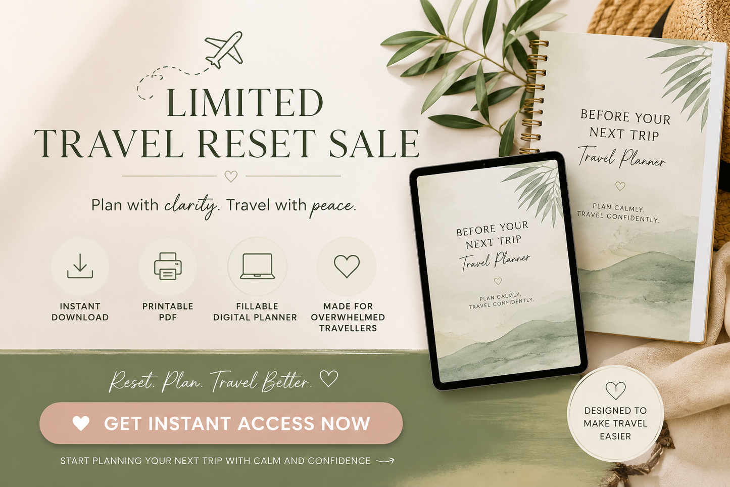 Last-Minute Travel Planner | Printable PDF & Fillable Digital Download for Stress-Free Trips